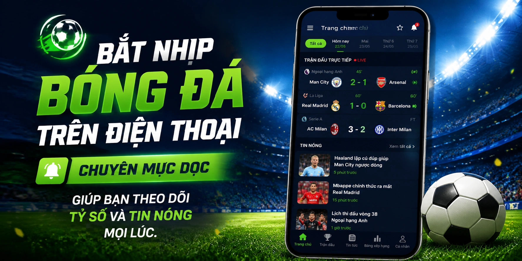Trang giải đấu bóng đá tối ưu cho màn hình nhỏ